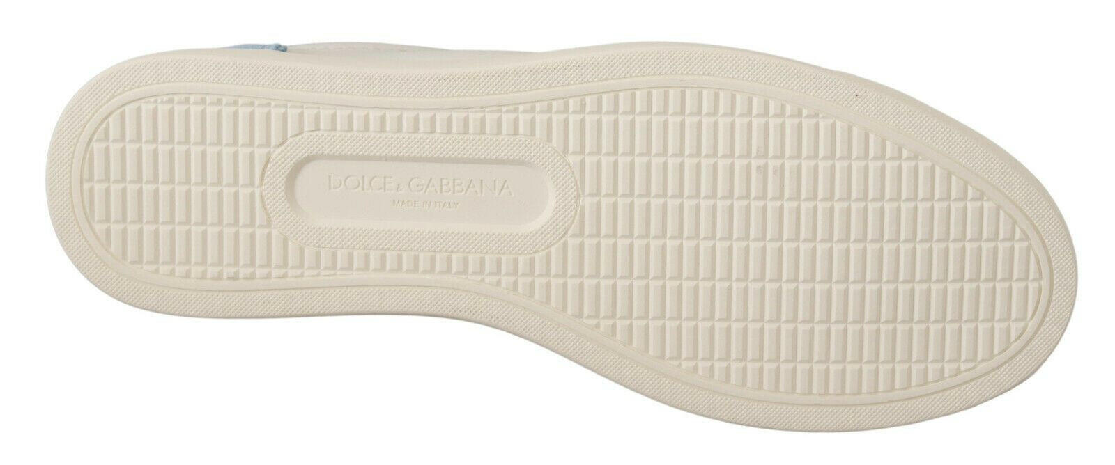 Dolce & Gabbana White Blue Leather Low Top Sneakers Shoes -   -  Dolce & Gabbana.