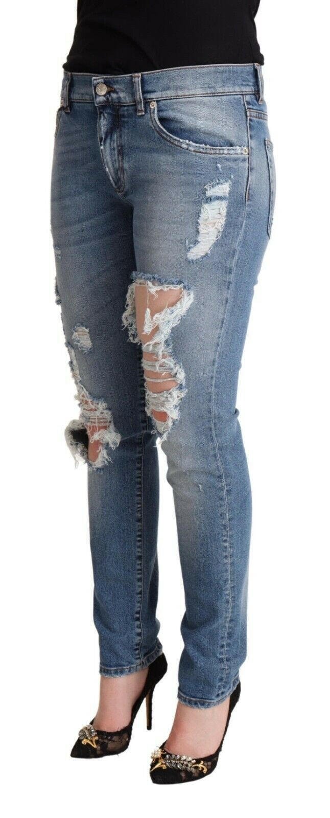 Dolce & Gabbana Blue Distressed Cotton Denim Skinny Jeans -   -  Dolce & Gabbana.