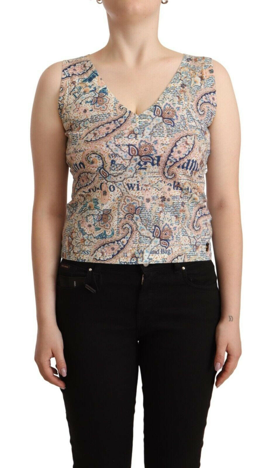 John Galliano Multicolor Cotton Sleeveless V-neck Tank Top -   -  John Galliano.