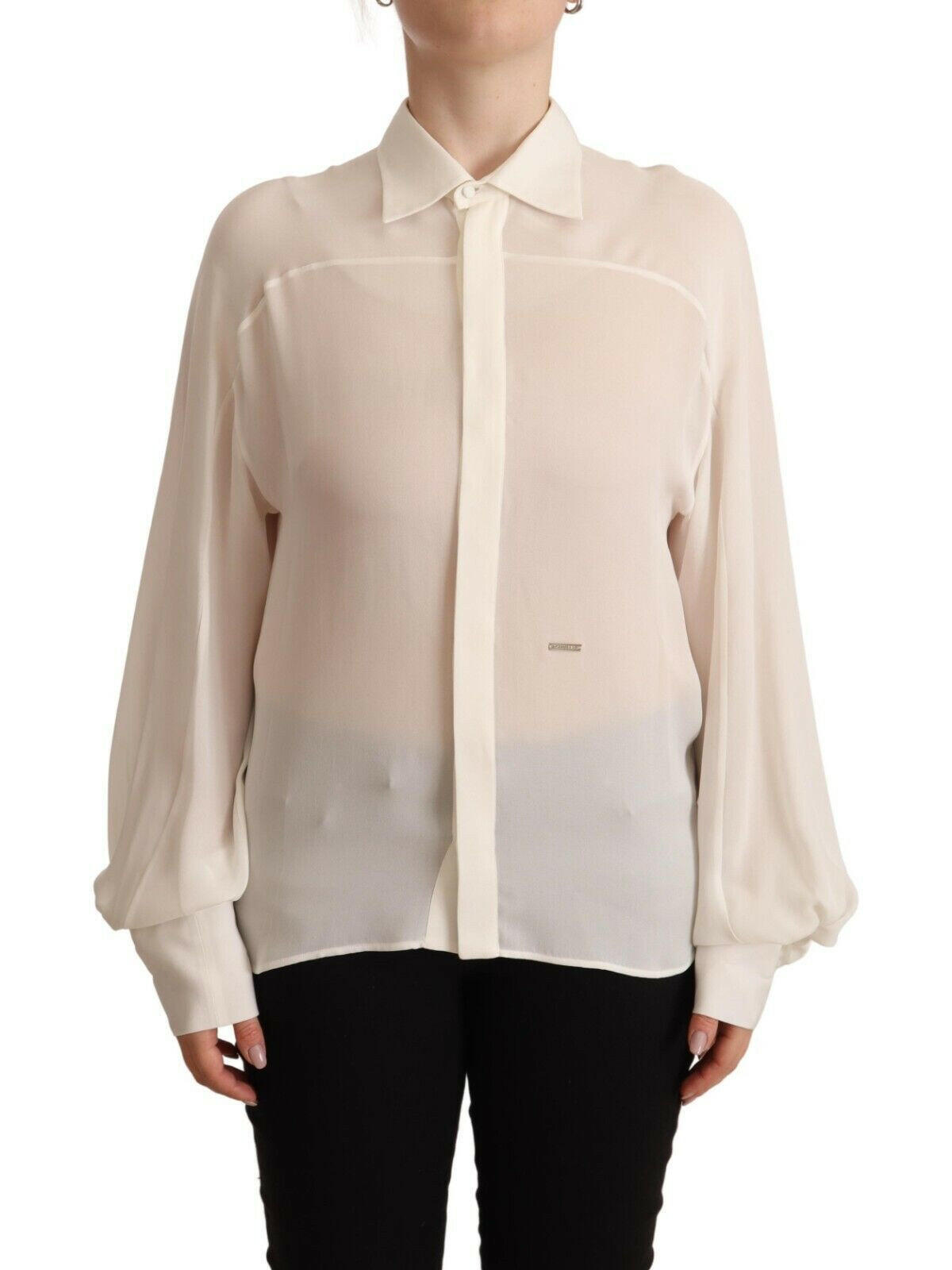 Dsquared² Off White Silk Long Sleeves Collared Blouse Top -   -  Dsquared².