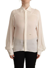 Dsquared² Off White Silk Long Sleeves Collared Blouse Top -   -  Dsquared².