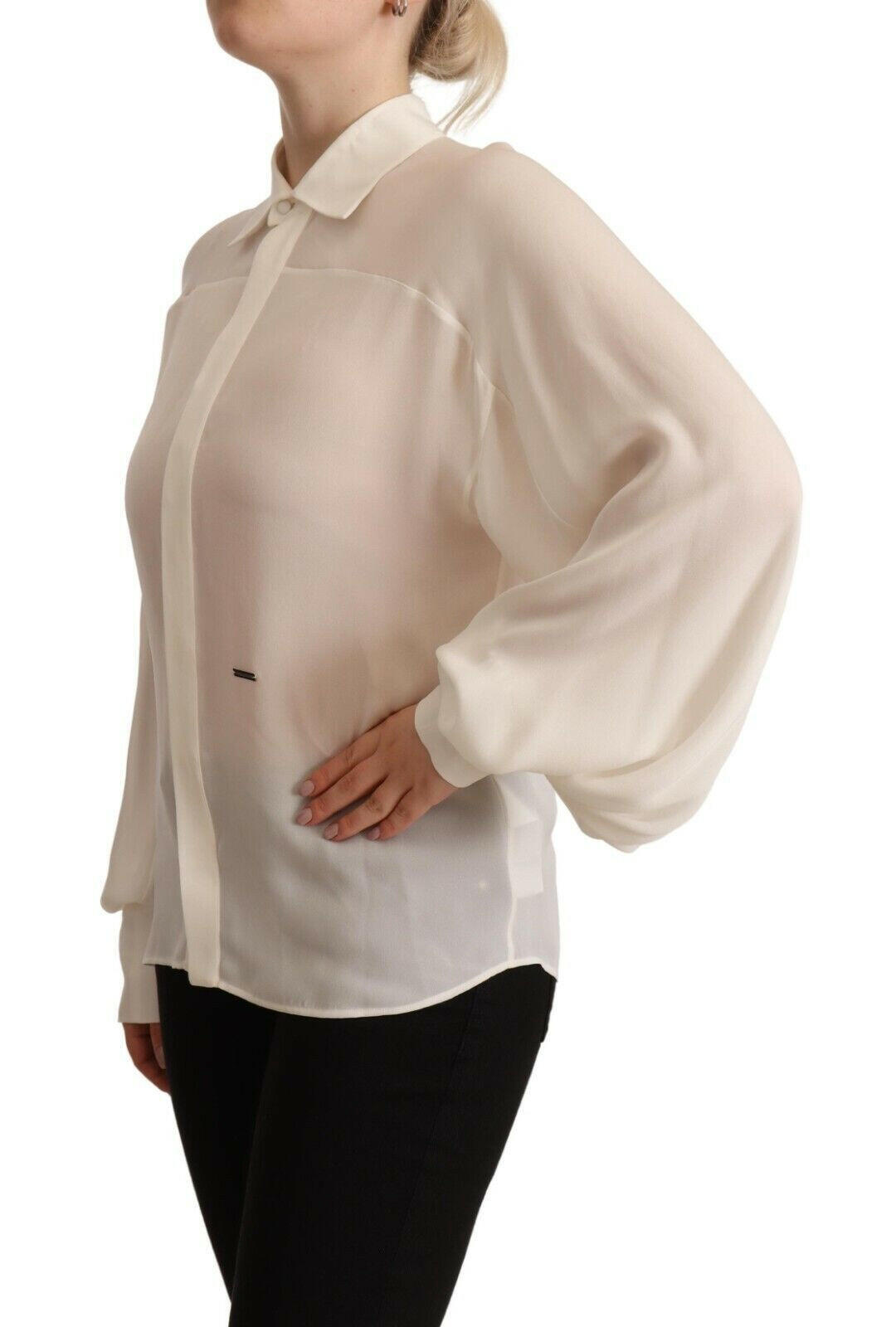 Dsquared² Off White Silk Long Sleeves Collared Blouse Top -   -  Dsquared².