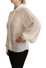 Dsquared² Off White Silk Long Sleeves Collared Blouse Top -   -  Dsquared².