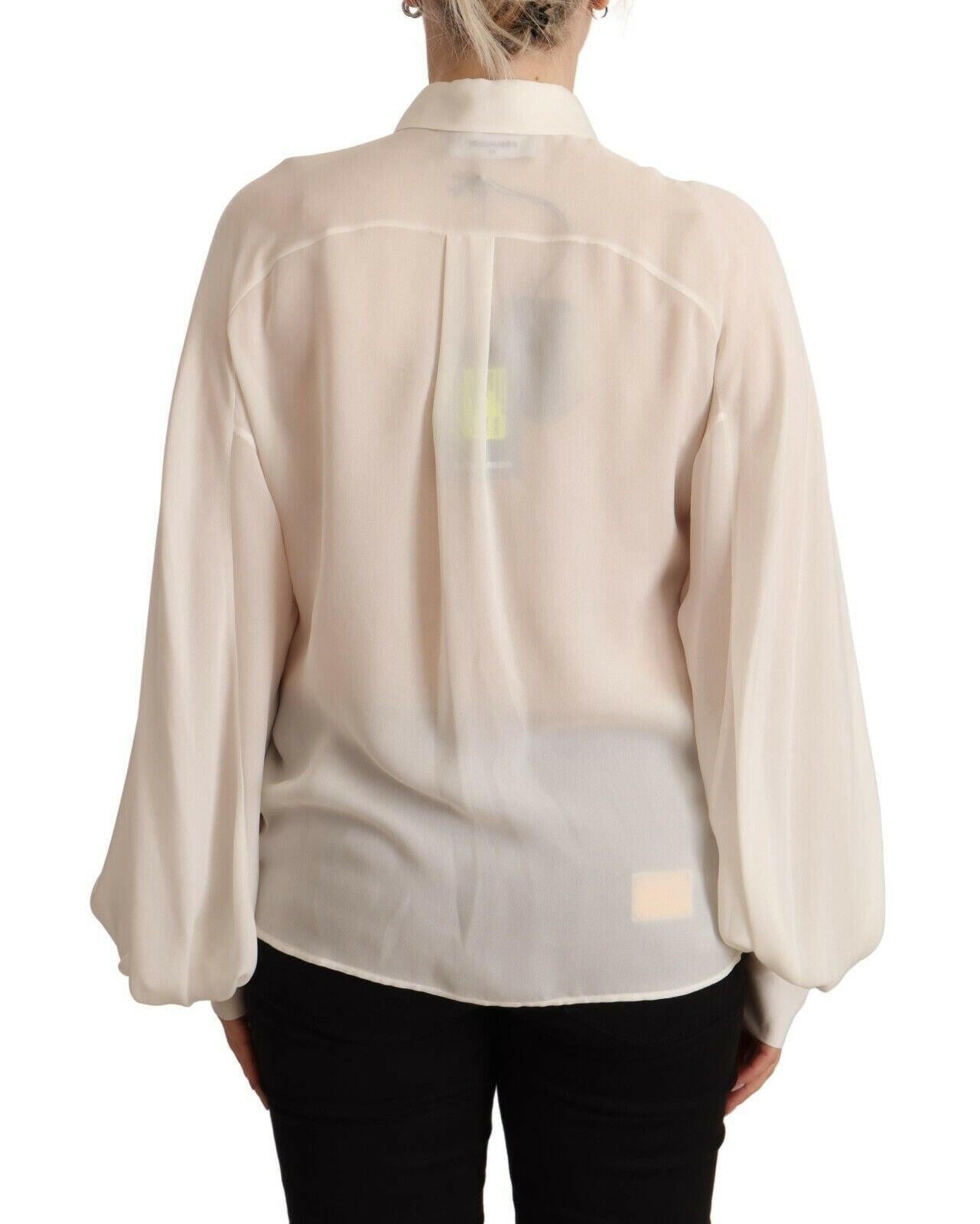 Dsquared² Off White Silk Long Sleeves Collared Blouse Top -   -  Dsquared².