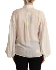 Dsquared² Off White Silk Long Sleeves Collared Blouse Top -   -  Dsquared².