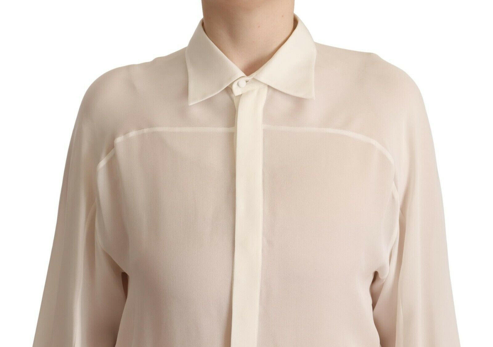 Dsquared² Off White Silk Long Sleeves Collared Blouse Top -   -  Dsquared².