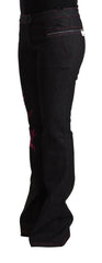 Exte Black Cotton Stretch Mid Waist Cotton Flared Denim Jeans -   -  Exte.