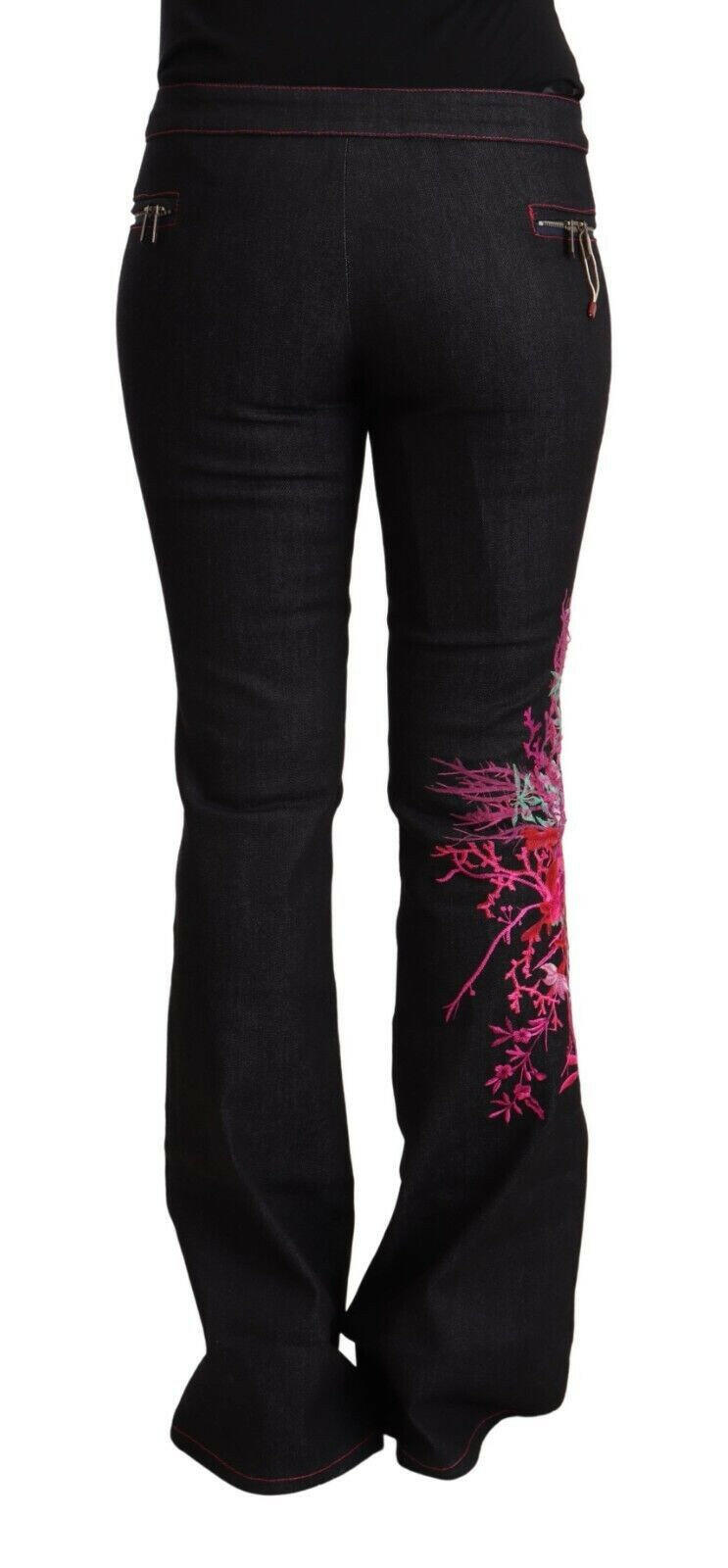 Exte Black Cotton Stretch Mid Waist Cotton Flared Denim Jeans -   -  Exte.
