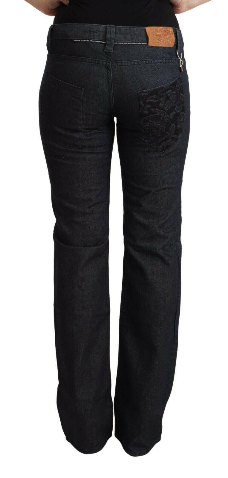 Exte Dark Blue Cotton Stretch Low Waist Straight Denim Jeans -   -  Exte.