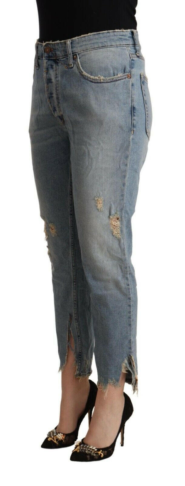 CYCLE Light Blue Distressed Mid Waist Cropped Denim Jeans -   -  CYCLE.