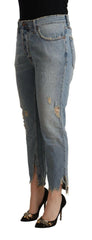 CYCLE Light Blue Distressed Mid Waist Cropped Denim Jeans -   -  CYCLE.