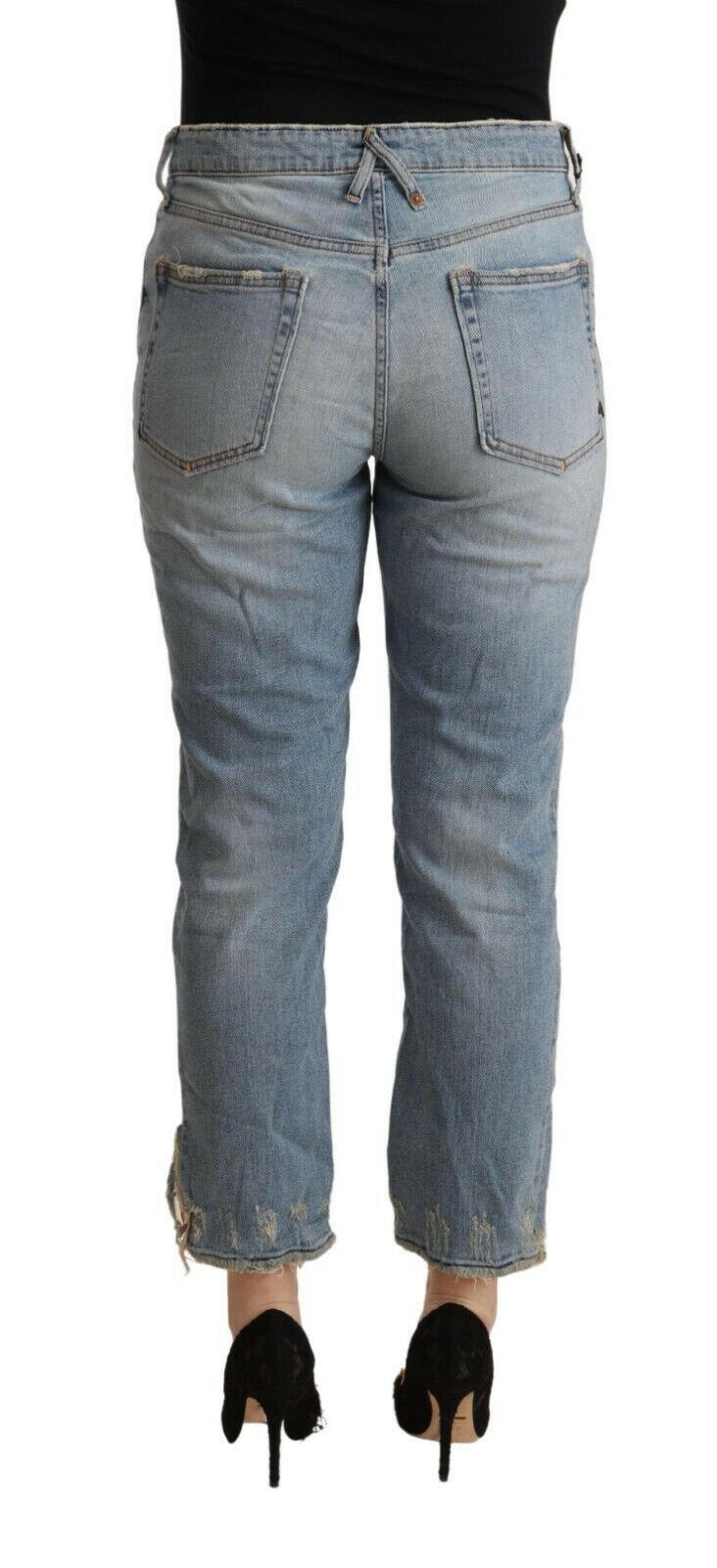 CYCLE Light Blue Distressed Mid Waist Cropped Denim Jeans -   -  CYCLE.