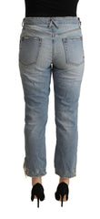 CYCLE Light Blue Distressed Mid Waist Cropped Denim Jeans -   -  CYCLE.