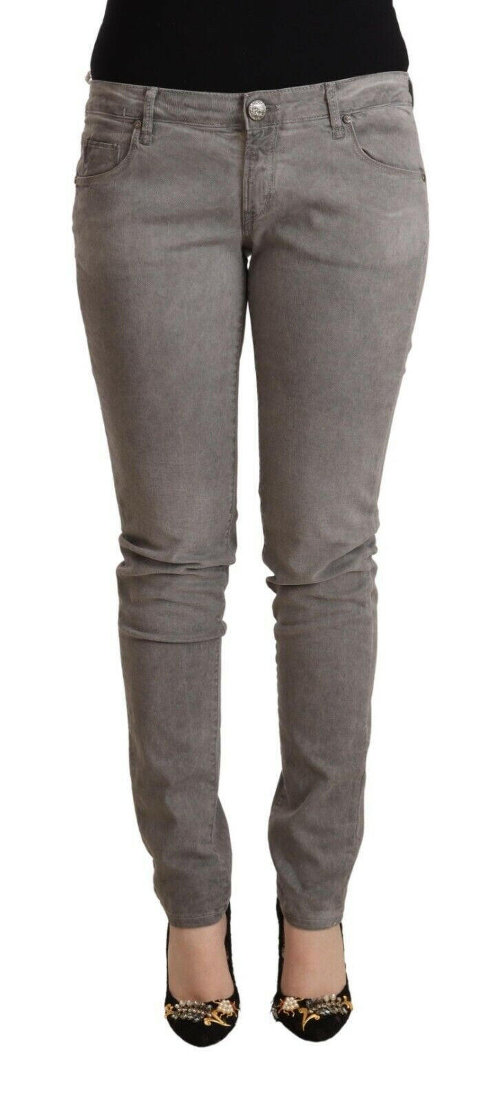 Acht Light Gray Washed Cotton Slim Fit Denim Jeans -   -  Acht.