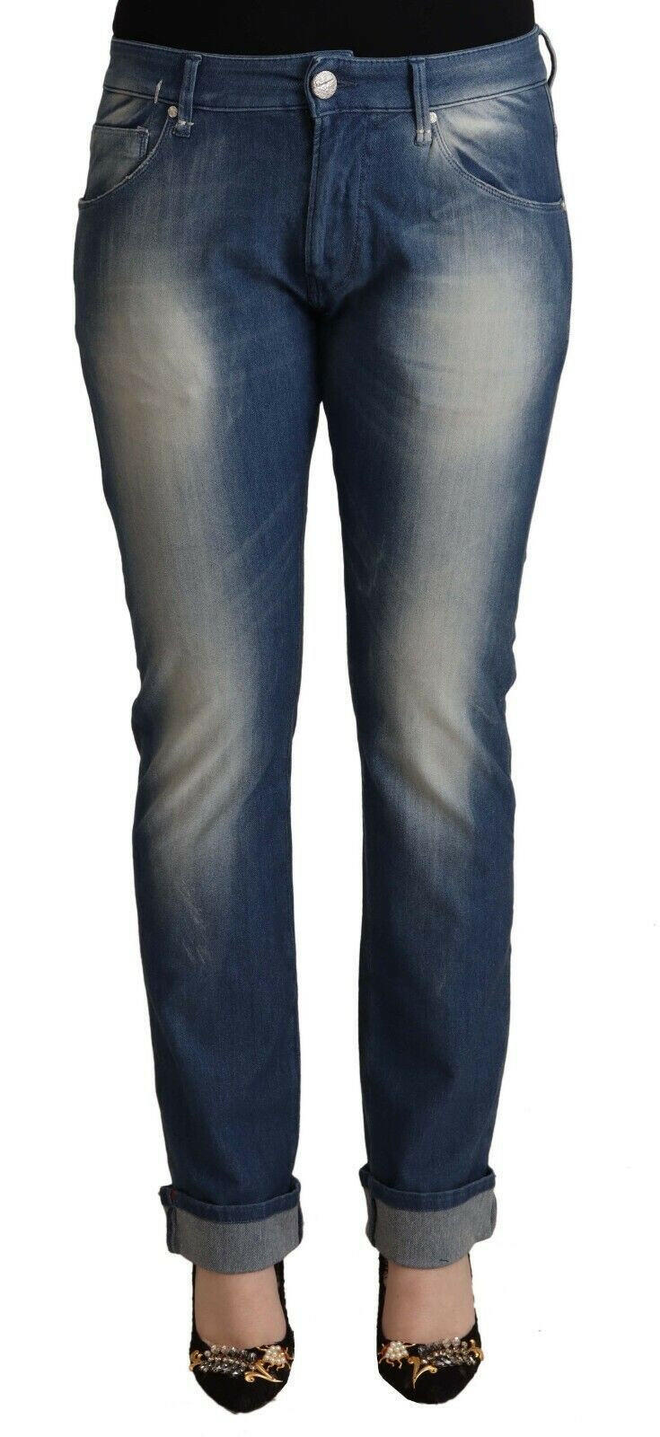 Acht Blue Washed Mid Waist Folded Hem Skinny Jeans -   -  Acht.