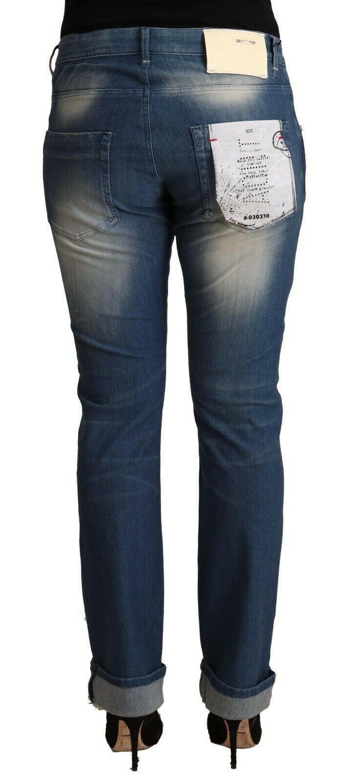Acht Blue Washed Mid Waist Folded Hem Skinny Jeans -   -  Acht.
