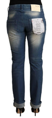 Acht Blue Washed Mid Waist Folded Hem Skinny Jeans -   -  Acht.