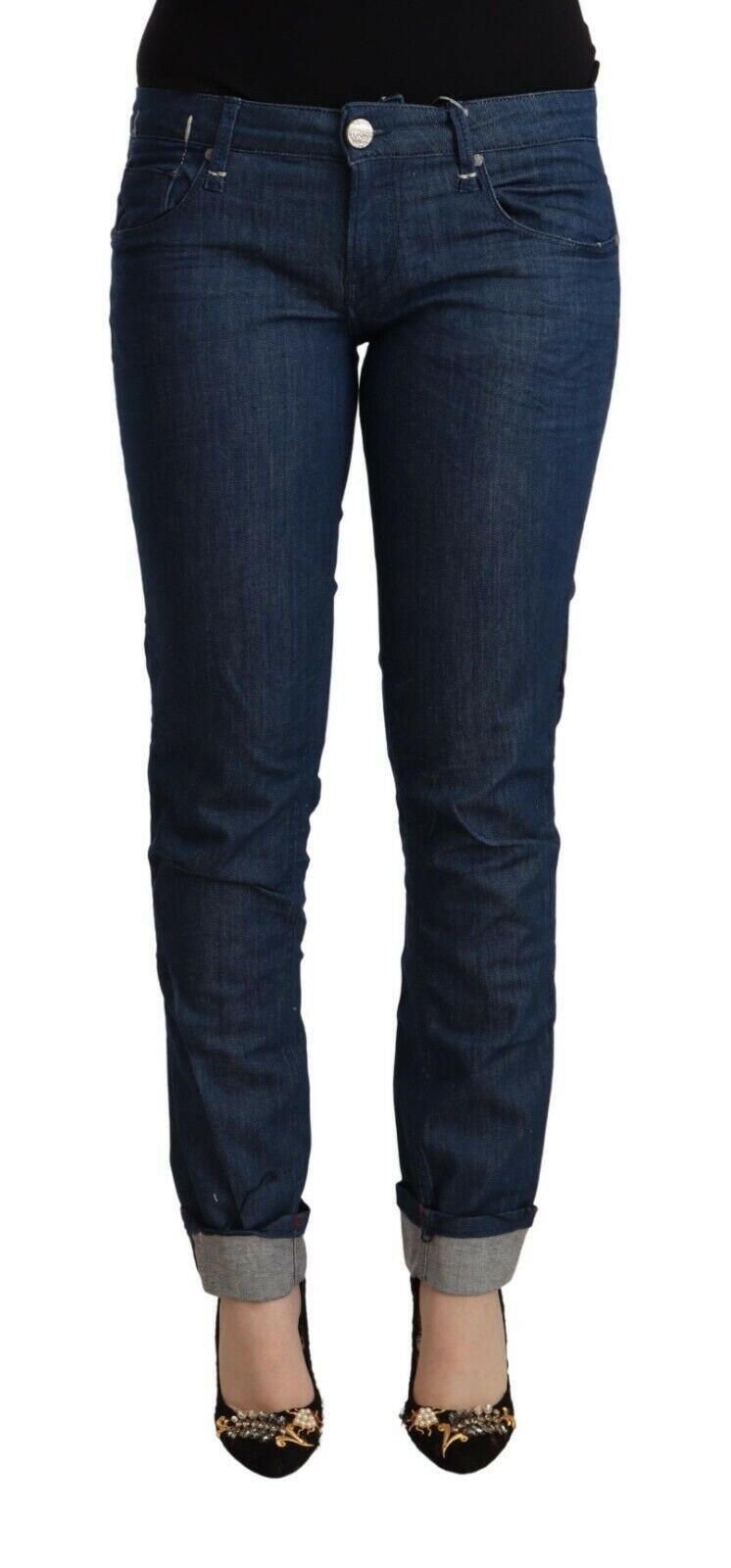 Acht Blue Cotton Low Waist Skinny Denim Folded Hem Jeans -   -  Acht.