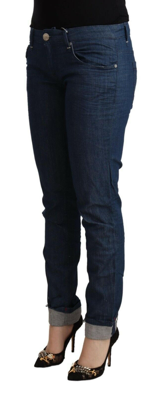 Acht Blue Cotton Low Waist Skinny Denim Folded Hem Jeans -   -  Acht.
