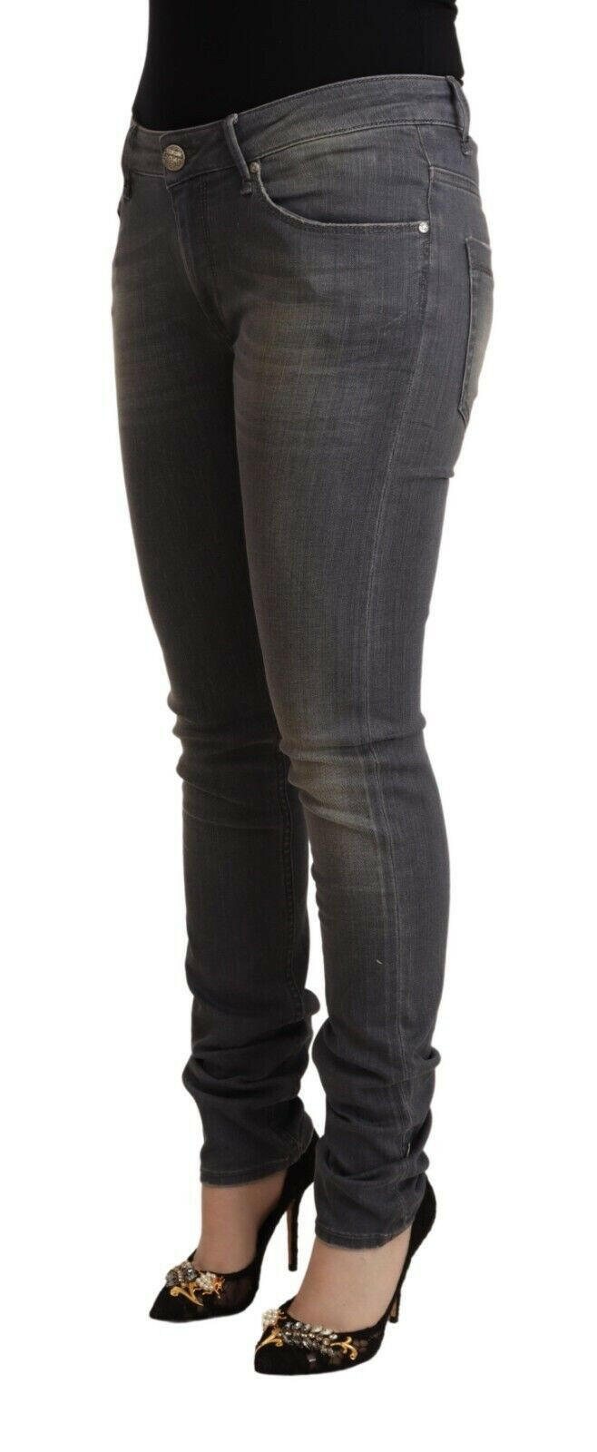 Acht Dark Gray Washed Cotton Denim Skinny Jeans -   -  Acht.