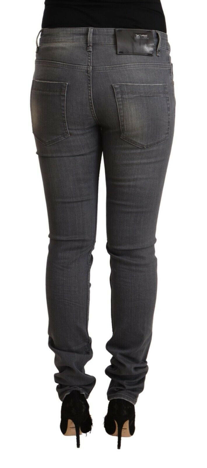 Acht Dark Gray Washed Cotton Denim Skinny Jeans -   -  Acht.