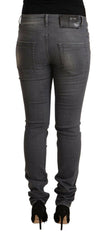 Acht Dark Gray Washed Cotton Denim Skinny Jeans -   -  Acht.