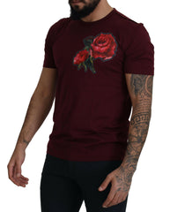 Dolce & Gabbana Bordeaux Roses Cotton Crewneck T-shirt -   -  Dolce & Gabbana.