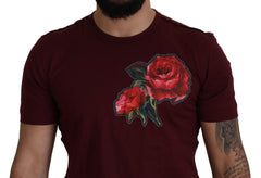 Dolce & Gabbana Bordeaux Roses Cotton Crewneck T-shirt -   -  Dolce & Gabbana.