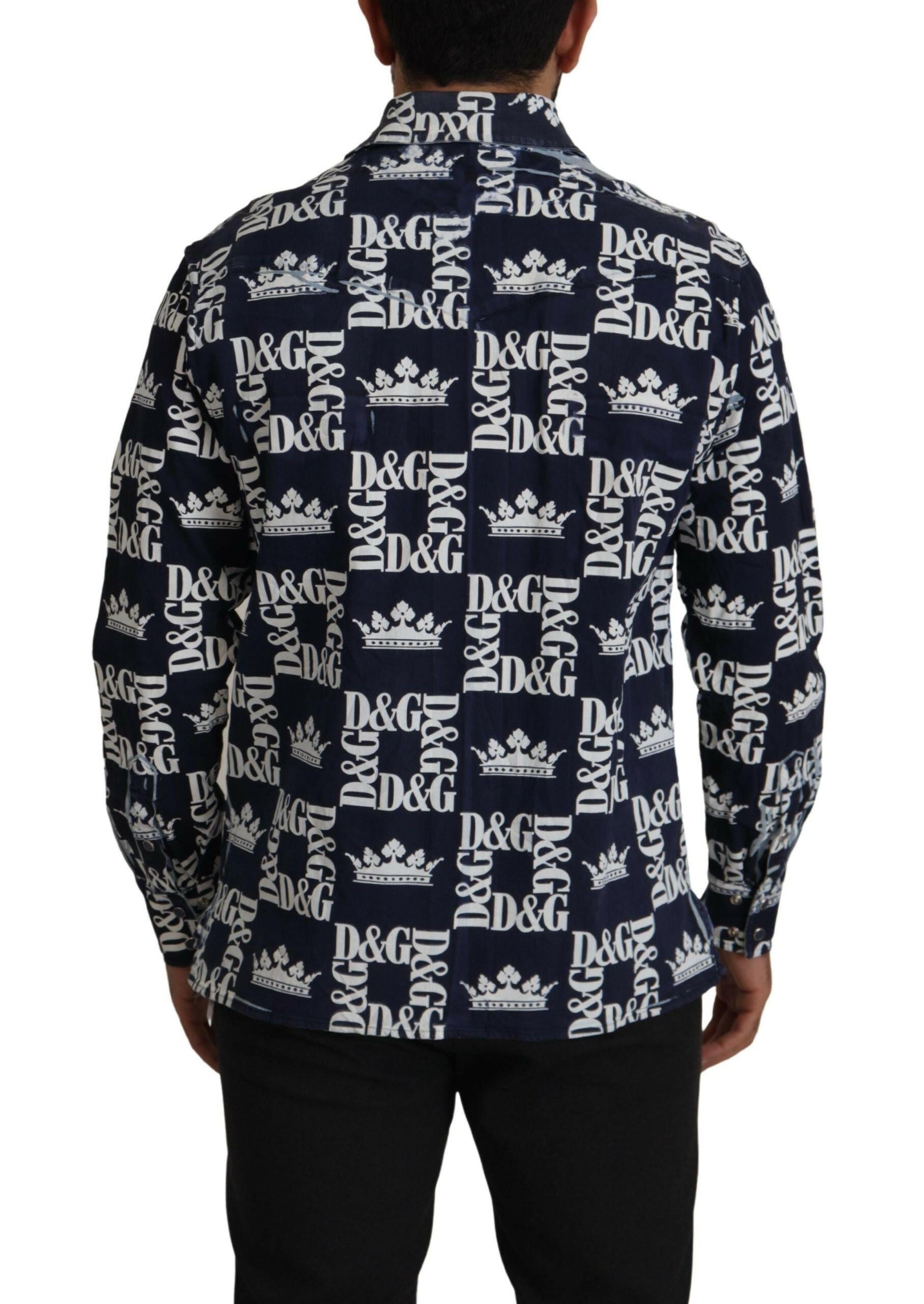 Dolce & Gabbana Blue Denim Stretch DG Crown Logo Casual Shirt -   -  Dolce & Gabbana.