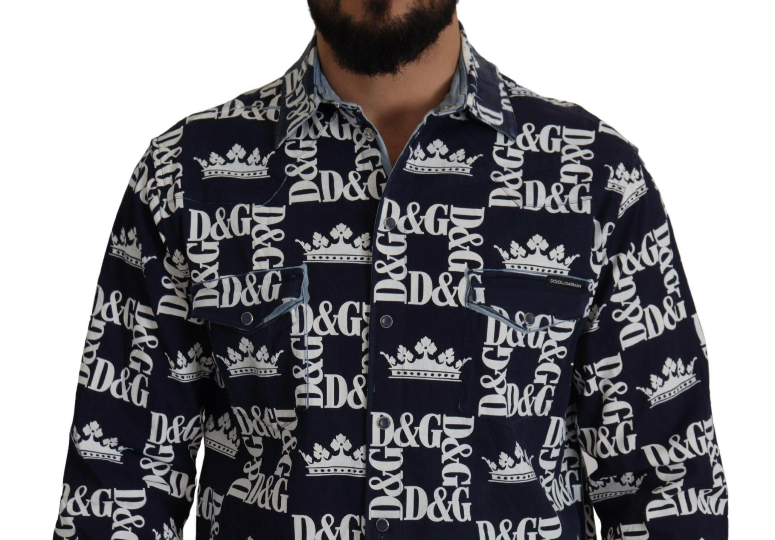 Dolce & Gabbana Blue Denim Stretch DG Crown Logo Casual Shirt -   -  Dolce & Gabbana.