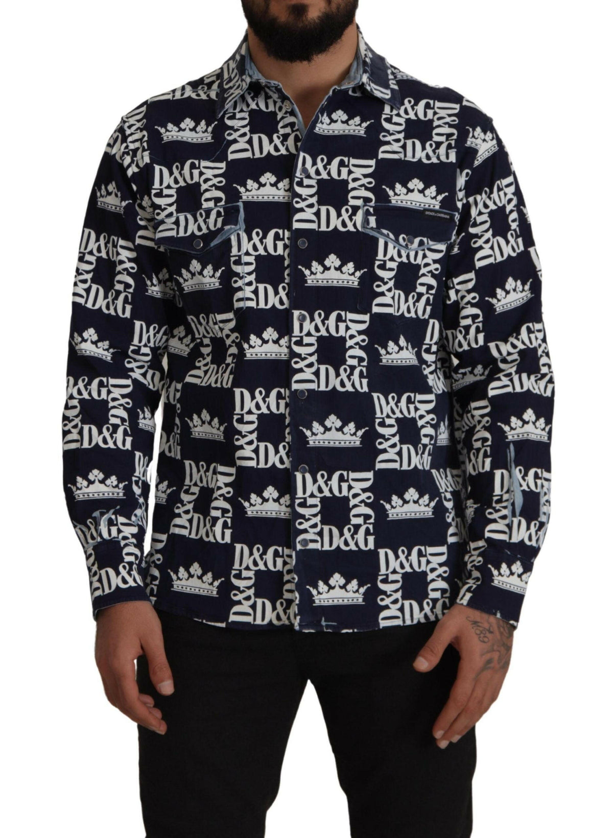 Dolce & Gabbana Blue Denim Stretch DG Crown Logo Casual Shirt -   -  Dolce & Gabbana.