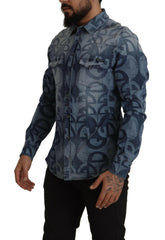 Dolce & Gabbana Blue Denim Stretch DG Logo Casual Mens Slim Shirt -   -  Dolce & Gabbana.