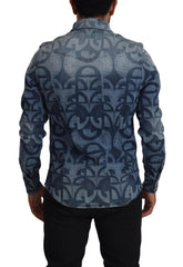 Dolce & Gabbana Blue Denim Stretch DG Logo Casual Mens Slim Shirt -   -  Dolce & Gabbana.