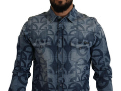 Dolce & Gabbana Blue Denim Stretch DG Logo Casual Mens Slim Shirt -   -  Dolce & Gabbana.