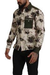 Dolce & Gabbana Green Beige Floral Cotton Stretch Exclusive Shirt -   -  Dolce & Gabbana.
