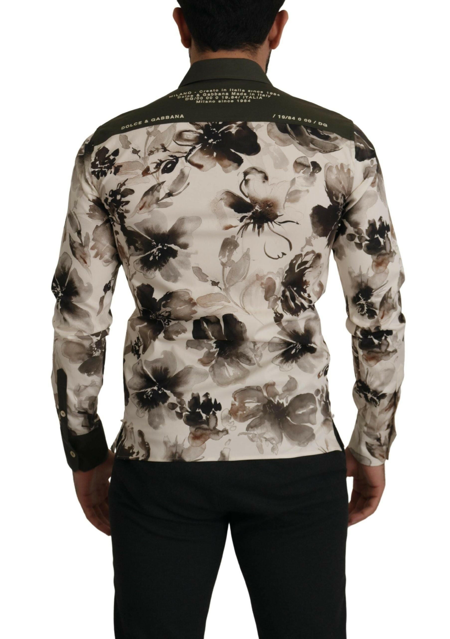 Dolce & Gabbana Green Beige Floral Cotton Stretch Exclusive Shirt -   -  Dolce & Gabbana.