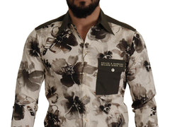 Dolce & Gabbana Green Beige Floral Cotton Stretch Exclusive Shirt -   -  Dolce & Gabbana.