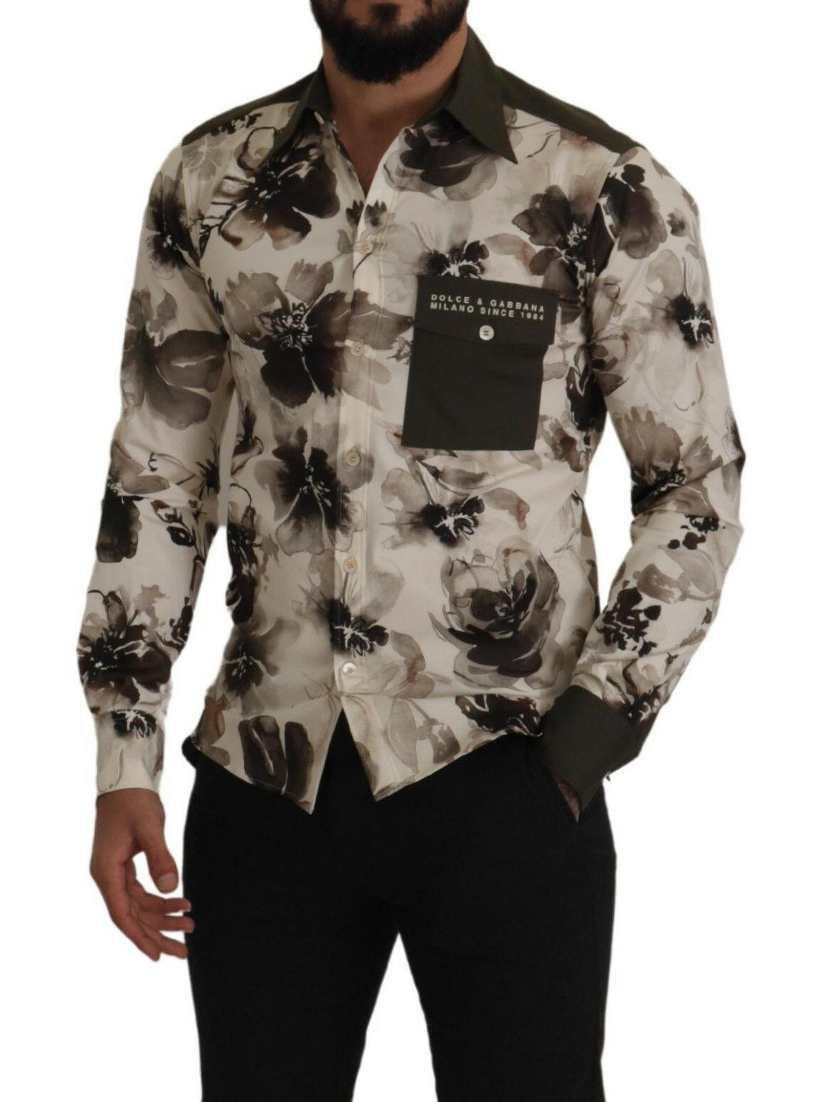 Dolce & Gabbana Green Beige Floral Cotton Stretch Exclusive Shirt -   -  Dolce & Gabbana.