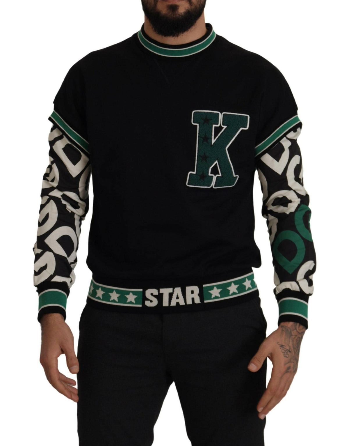 Dolce & Gabbana Black Green Cotton KING Star Crewneck Pullover Sweater -   -  Dolce & Gabbana.