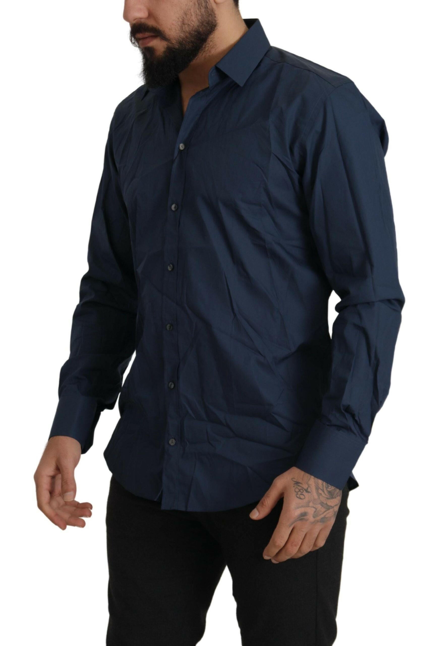 Dolce & Gabbana Blue Cotton MARTINI Slim Fit Dress Shirt -   -  Dolce & Gabbana.
