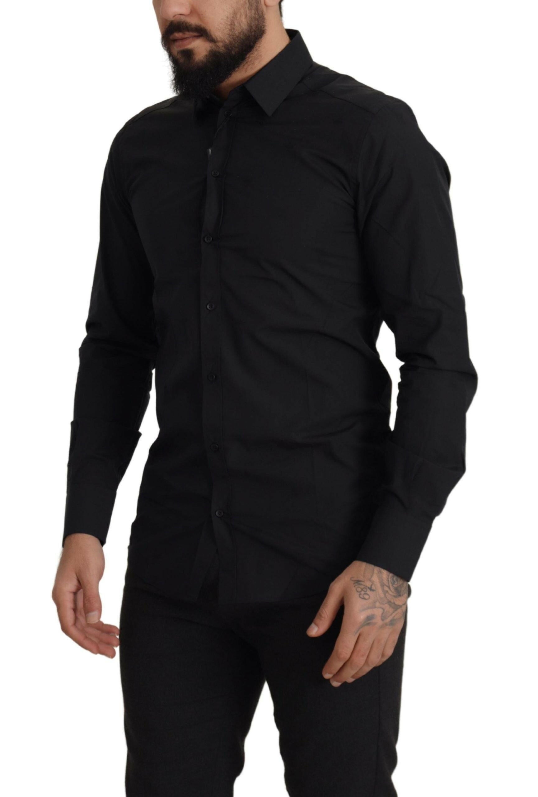 Dolce & Gabbana Black Cotton GOLD Slim Fit Dress Shirt -   -  Dolce & Gabbana.
