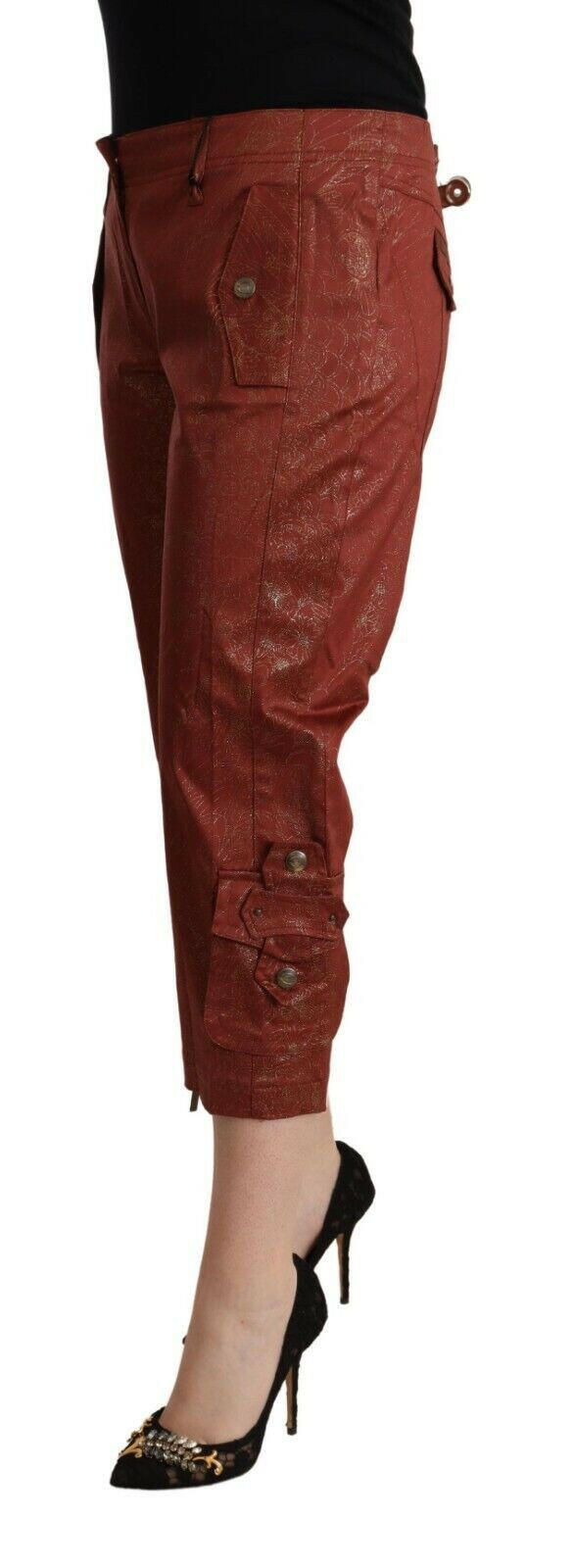 Just Cavalli Brown Lurex Mid Waist Cotton Cropped Capri Pants -   -  Just Cavalli.