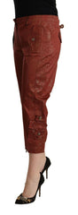 Just Cavalli Brown Lurex Mid Waist Cotton Cropped Capri Pants -   -  Just Cavalli.