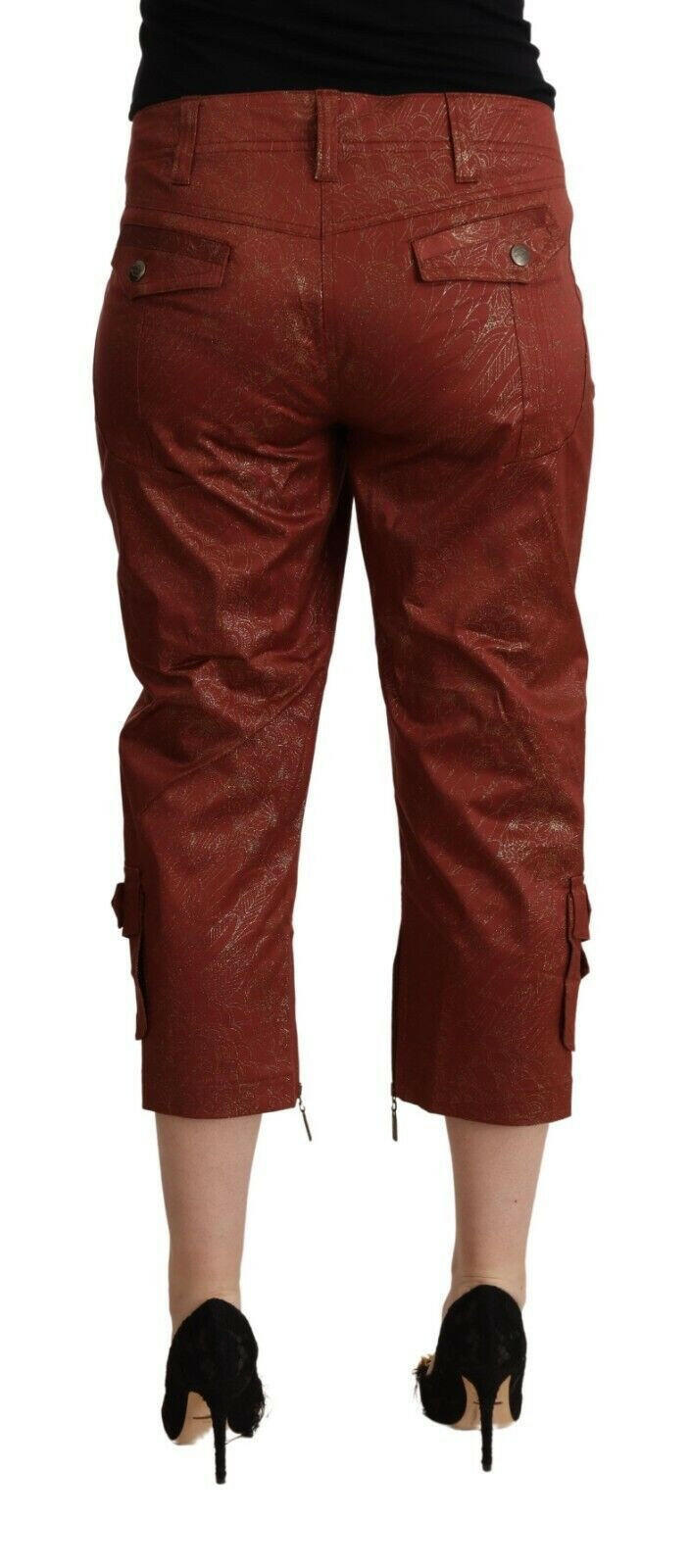 Just Cavalli Brown Lurex Mid Waist Cotton Cropped Capri Pants -   -  Just Cavalli.