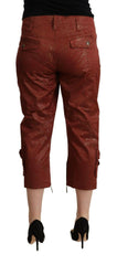 Just Cavalli Brown Lurex Mid Waist Cotton Cropped Capri Pants -   -  Just Cavalli.