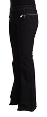 Exte Black Cotton Stretch Mid Waist Cotton Flared Denim Jeans -   -  Exte.