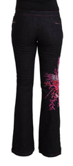 Exte Black Cotton Stretch Mid Waist Cotton Flared Denim Jeans -   -  Exte.