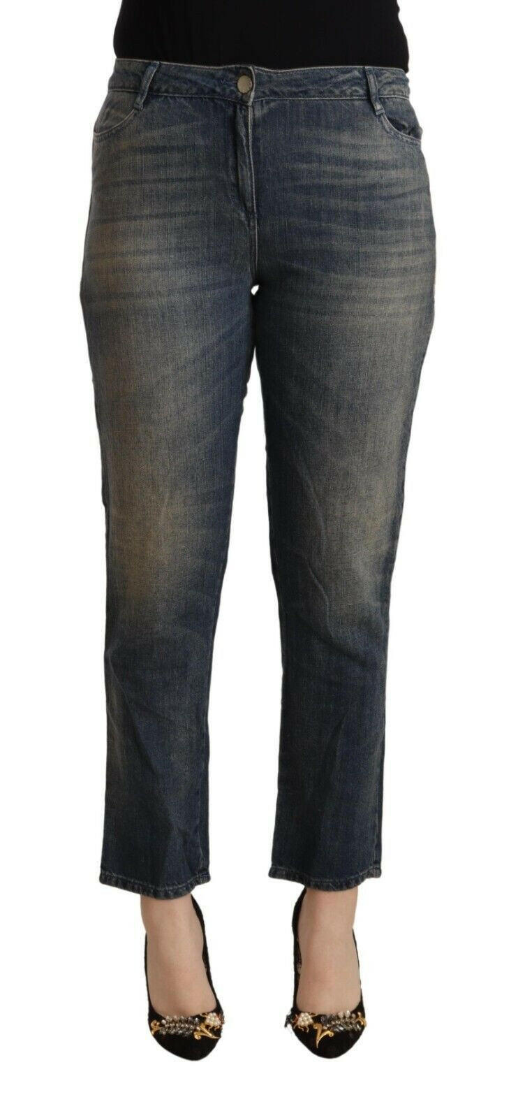 Twinset Blue Washed Cotton Cropped Capri Women Denim Jeans -   -  Twinset.