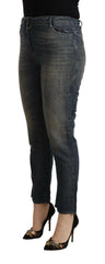 Twinset Blue Washed Cotton Cropped Capri Women Denim Jeans -   -  Twinset.