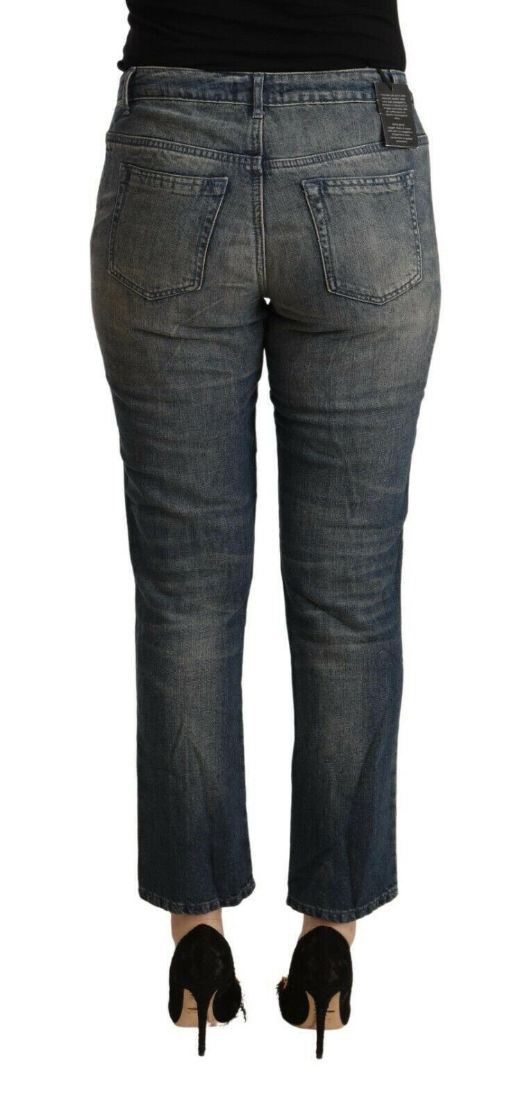 Twinset Blue Washed Cotton Cropped Capri Women Denim Jeans -   -  Twinset.